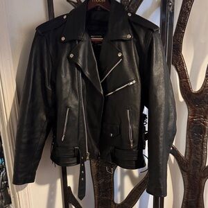 Men’s 46 Allstate Black heavy Leather perfecto style motorcycle riding Jacket